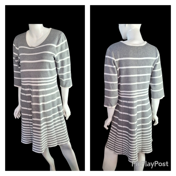 Lane Bryant Grey and White Striped Womens Sweater Dress Mid Sleeve Size 18/20 - Picture 12 of 15